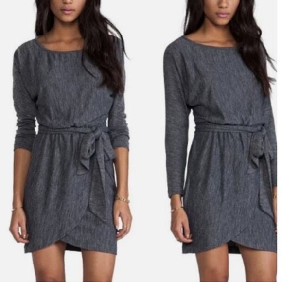 Anine Bing Charcoal Blue Long Sleeve Faux Wrap Dress - Picture 1 of 1